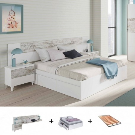 Pack Quarto Completo Vintage c/ Cama Kendra + Estrado (190x150cm)