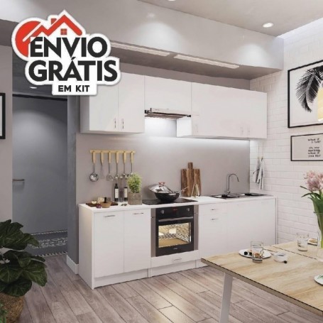 Pack Cozinha Eco 244cm (Branco Matte) c/ Bancada (c/ Entrega GRÁTIS)