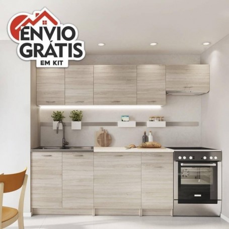 Pack Cozinha Mela 180cm (Oak Sonoma/Petra Beige) c/ Bancada (c/ Entrega GRÁTIS)