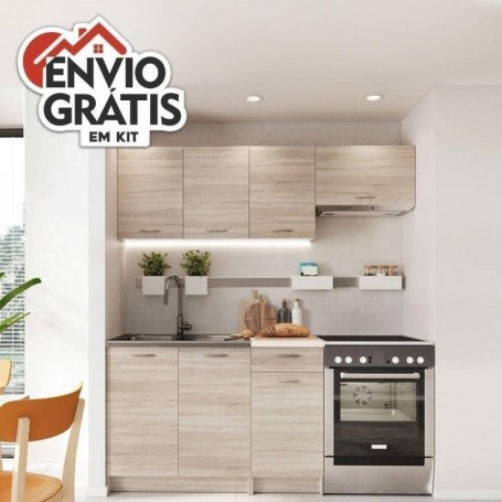 Pack Cozinha Mela 120cm (Oak Sonoma/Petra Beige) c/ Bancada (c/ Entrega GRÁTIS)