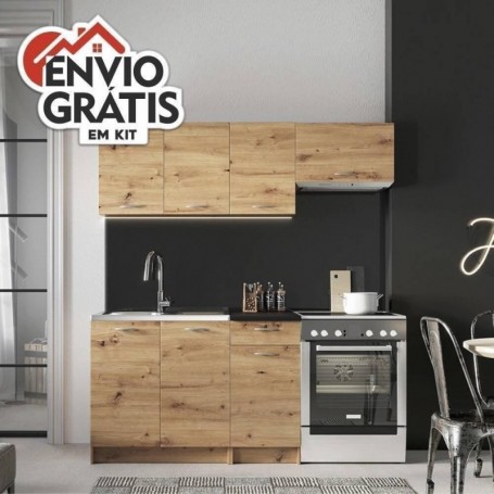 Pack Cozinha Mela 120cm (Oak Artisan/Branco) c/ Bancada (c/ Entrega GRÁTIS)