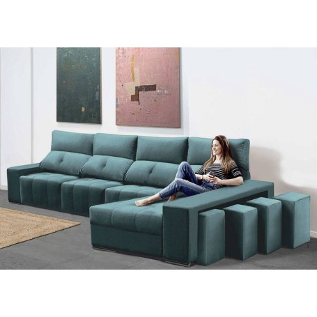 Sofá 3L + Chaise Long c/ Cama Apolo Prime (375x160cm) c/ OFERTA Smart TV 32'' Grunkel