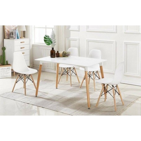 Pack Mesa Dinamarca Retangular (Branco) + 4 Cadeiras Dinamarca (Branco)