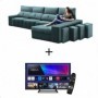 Sofá 3L + Chaise Long c/ Cama Apolo (345x160cm) c/ OFERTA Smart TV 32'' Grunkel